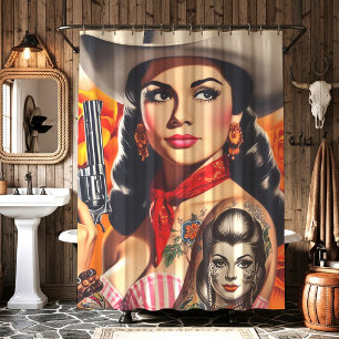 Rideaux De Douche Pin-up Western Vintage