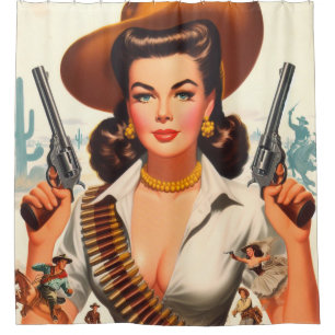 Rideaux De Douche Pin-up Western Vintage