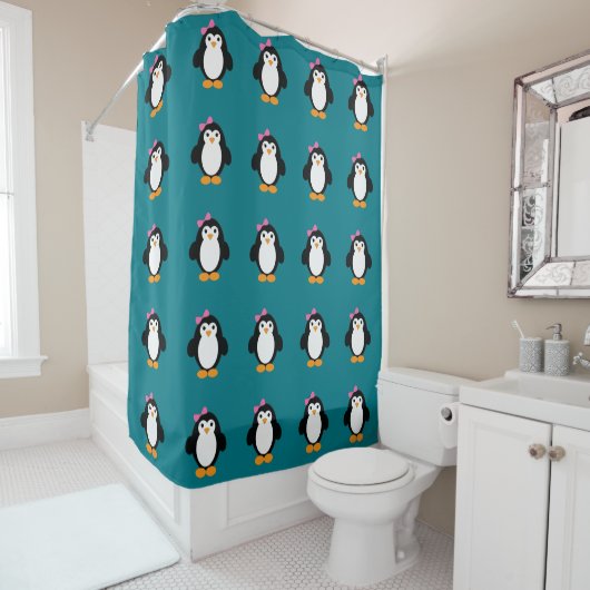 Rideaux De Douche Pingouin fille mignonne (En situation)