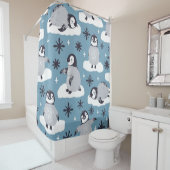 Rideaux De Douche Pingouins Snowflakes hiver Motif sans couture (En situation)
