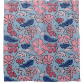Rideaux De Douche Pink and Blue Hand Drake Floral Block Print (Devant)