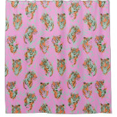 Rideaux De Douche Pink and Orange Tiger Jungle Maximalist Pattern (Devant)