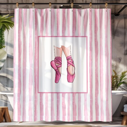 Rideaux De Douche Pink Ballet Shoes with Watercolor Stripes