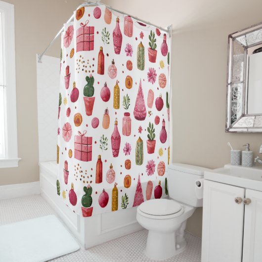 Rideaux De Douche Pink Cactus Christmas Ornaments Pattern (En situation)