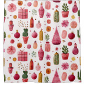 Rideaux De Douche Pink Cactus Christmas Ornaments Pattern (Devant)
