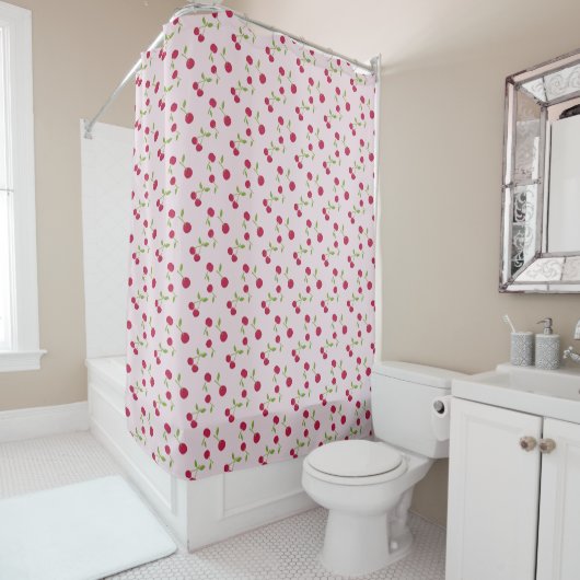 Rideaux De Douche Pink Cherry Print Pattern Pink Cute (En situation)