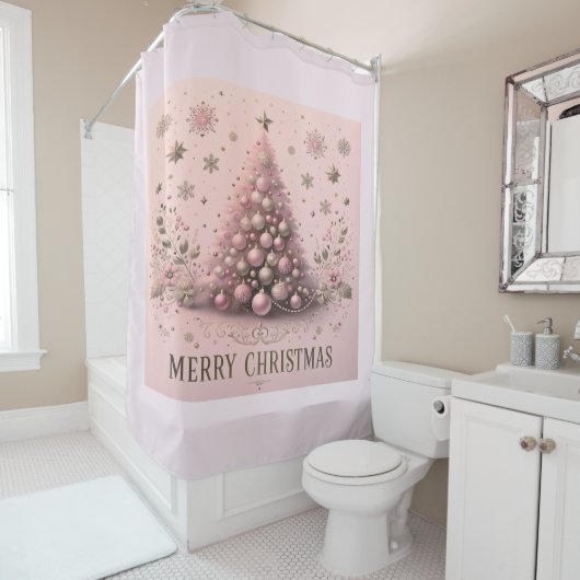 Rideaux De Douche Pink Christmas Tree Merry Christmas (En situation)