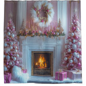 Rideaux De Douche Pink Christmas Tree Pink Candles Fireplace Ostrich (Devant)