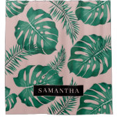 Rideaux De Douche Pink & Green Palm Feuille Motif & nom (Devant)