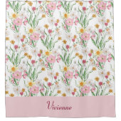 Rideaux De Douche Pink Green Watercolor Wildflower Monogram (Devant)
