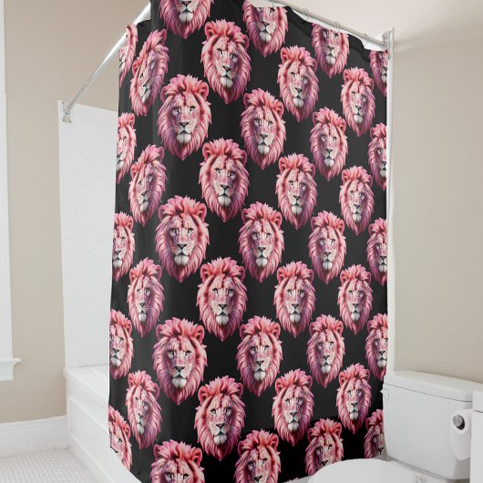 Rideaux De Douche Pink Lion Head Animal Pattern Design - Black 