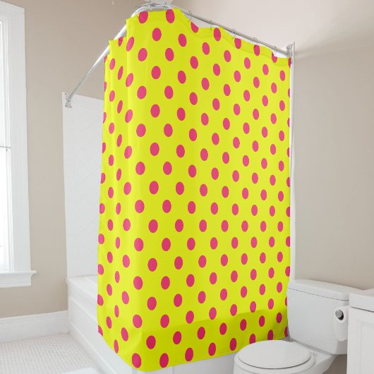 Rideaux De Douche Pink On Yellow Polka Dots Pattern Design 