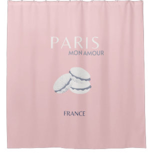Rideaux De Douche Pink Paris Travel Art Pastel Preppy Macarons