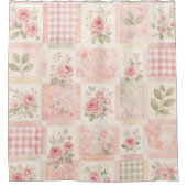 Rideaux De Douche Pink Pastel Floral & Gingham Quilt Patchwork (Devant)