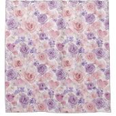 Rideaux De Douche Pink Purple Blush Flowers Hearts Valentine's Day (Devant)