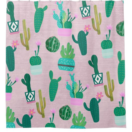 Rideaux De Douche Pink Rustique Sud-Ouest Cactus Plantes (Devant)