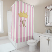 Rideaux De Douche Pink Victorian Stripes Crowé Monogramme Princesse (En situation)