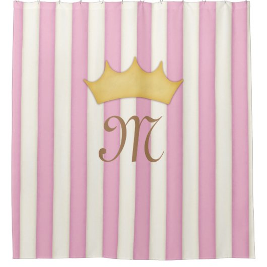 Rideaux De Douche Pink Victorian Stripes Crowé Monogramme Princesse (Devant)