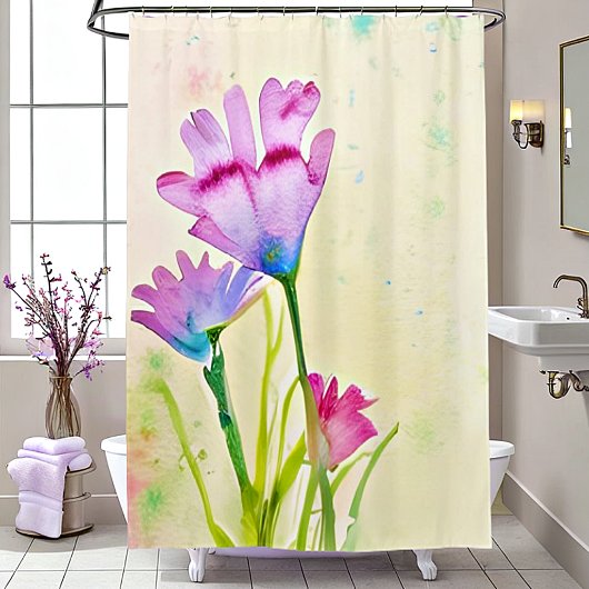 Rideaux De Douche Pink watercolor flowers