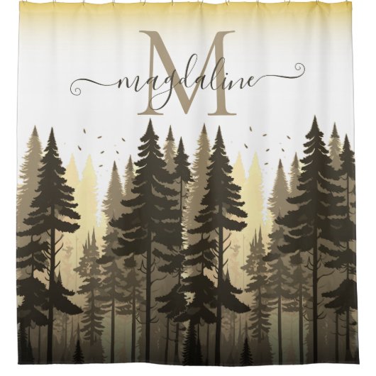 Rideaux De Douche Pins de forêt Nom du script Monogramme (Devant)