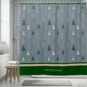 Rideaux De Douche Pins primitifs sur gris