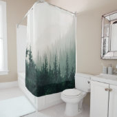 RIDEAUX DE DOUCHE PINS VERTS PAR TEMPS FOGGY (En situation)