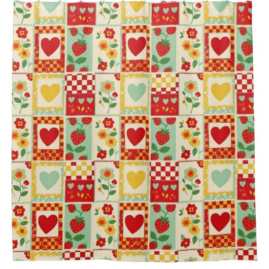 Rideaux De Douche Pique-nique patchwork fraise (Devant)