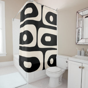 Rideaux De Douche Piquet Midsiècle Abstrait Minimal Noir et Crème