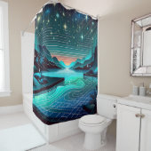 Rideaux De Douche "Piscine d'infini à Twilight : Paysage nocturne se (En situation)