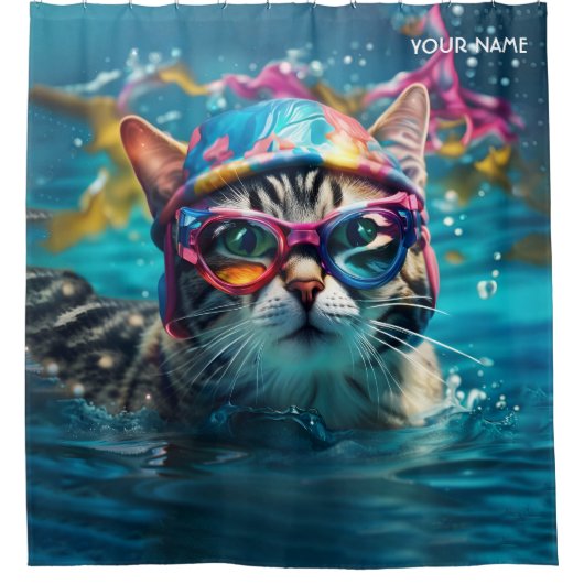 Rideaux De Douche Piscine Imaginaire Cute Cat (Devant)