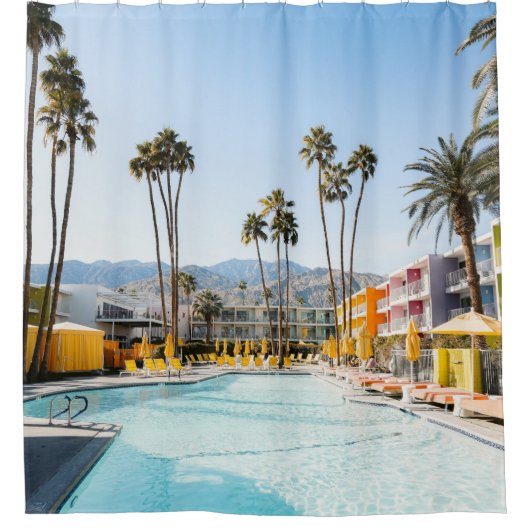 Rideaux De Douche Piscine près des palmiers le matin (Devant)