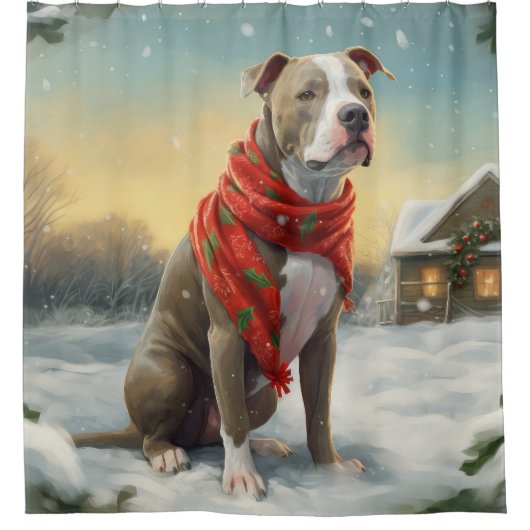 Rideaux De Douche Pitbull Chien dans Noël de neige (Devant)