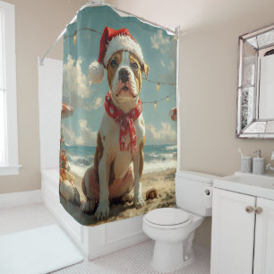 Rideaux De Douche Pitbull Chien Noël Plage Vintage