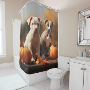Rideaux De Douche Pitbull Chiot Automne Citrouille de plaisir