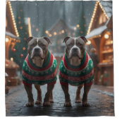 Rideaux De Douche Pitbull Dogs Christmas Snow Holiday (Devant)