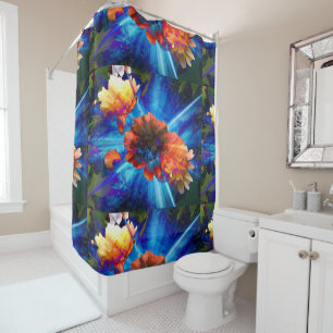 Rideaux De Douche Pivoines en lumière bleue