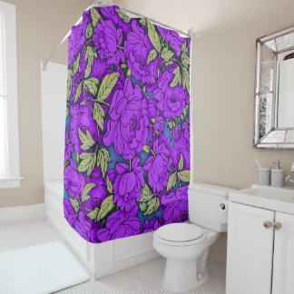 Rideaux De Douche Pivoines violettes avec feuilles dorées