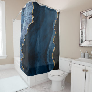 Rideaux De Douche PixDezines AGATE BLEU ARDOISE ajoutez votre monogr