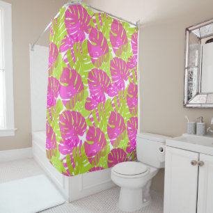 Rideaux De Douche PixDezines Monstera/Lime/Neon Rose/do-it-yourself