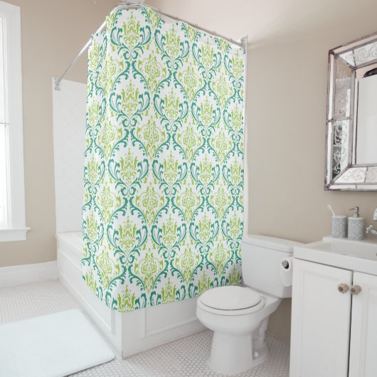 Rideaux De Douche PixDezines Rossi Damask/vert/turquoise/do-it-yours (En situation)