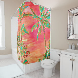 Rideaux De Douche PixDezines Watercolor Effects/Hawaii/Coral/Turquoi