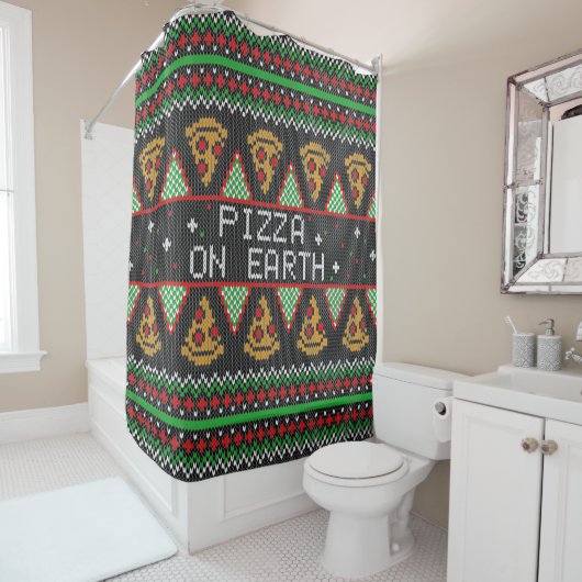 Rideaux De Douche Pizza Ugly Christmas Sweat (En situation)