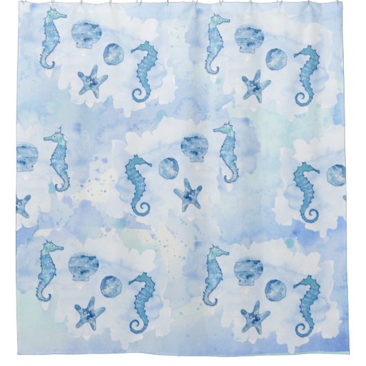 Rideaux De Douche Plage Aquarelle Seahorse Sand Dollar Starfish (Devant)