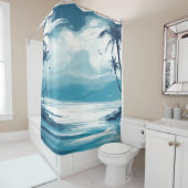 Rideaux De Douche Plage Bleu Bleu Bleu Bleu mer Blanc Design 308 (En situation)