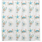 Rideaux De Douche Plage Crabe Bleu, Homard, Écre, Dollar de sable (Devant)