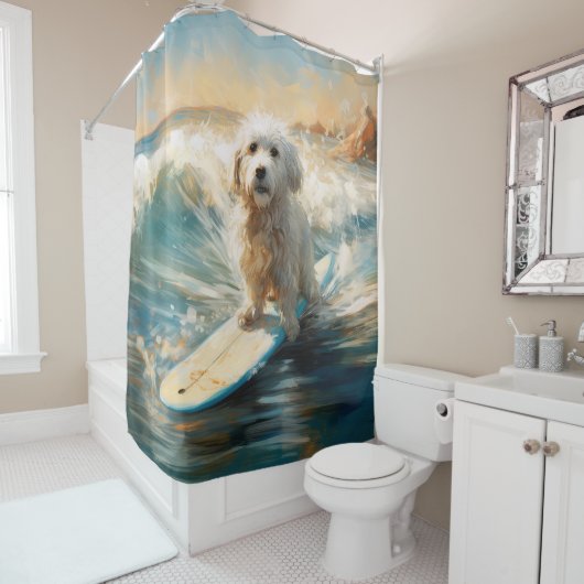 Rideaux De Douche Plage de Coton De Tulear Peinture de surf (En situation)