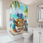Rideaux De Douche Plage de crabe de coquille mignonne Imaginaire (En situation)