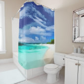 Rideaux De Douche Plage des Caraïbes avec ciel d'été bleu profond (En situation)