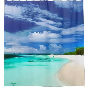 Rideaux De Douche Plage des Caraïbes avec ciel d'été bleu profond