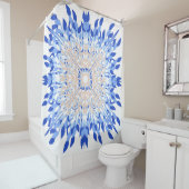 Rideaux De Douche Plage d'été bleu rose beige floral (En situation)